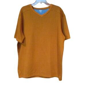 Junction West Men's Shirt Gold Woven Pullover V-Neck Short Sleeves Size Large